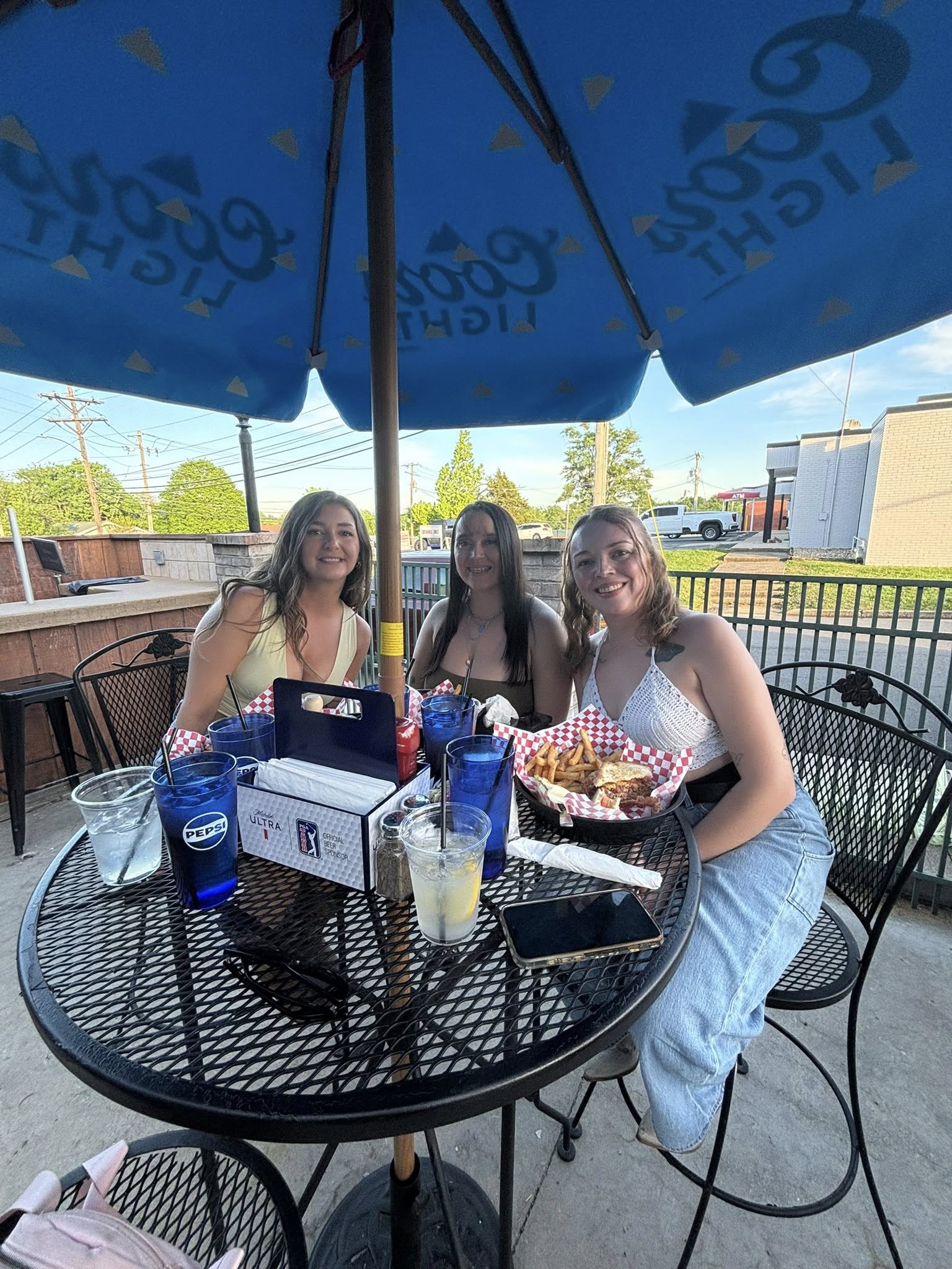 Friends at the patio at golden hour